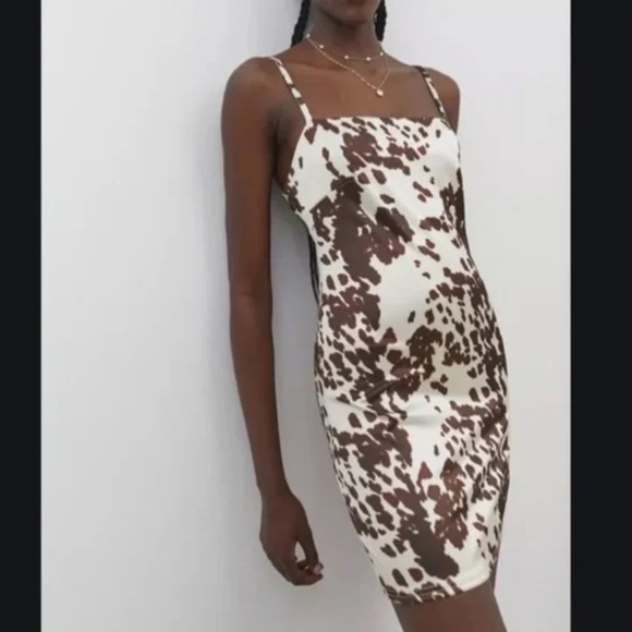 Cow Animal Boho Sateen Cowl Hip Hipster Hippie Chic Glam Art Hip Mini Slip Dress - Picture 8 of 8